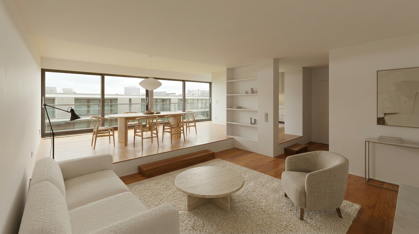 Sala de estar com vista para a cidade